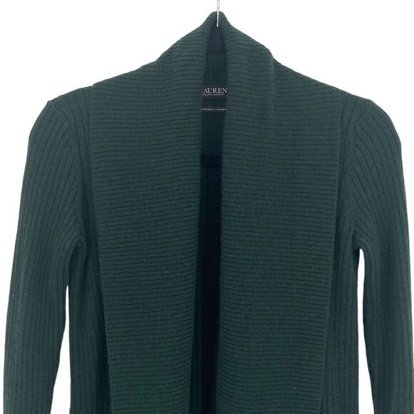 Lauren Ralph Lauren 100% Cashmere Belted Cardigan Sweater Green XS - Picture 3 of 8
